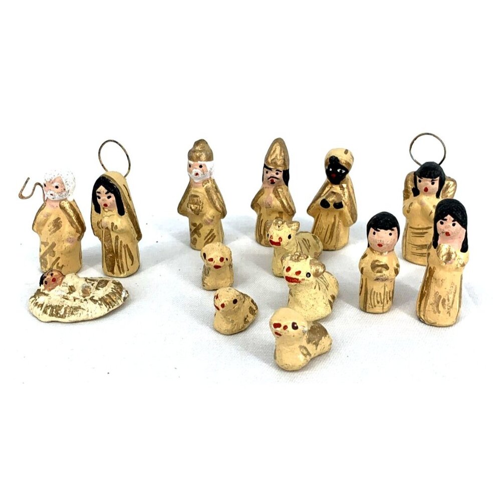 Mexican Nativity Handmade Clay Pottery Folk Art 14 Pc Miniature